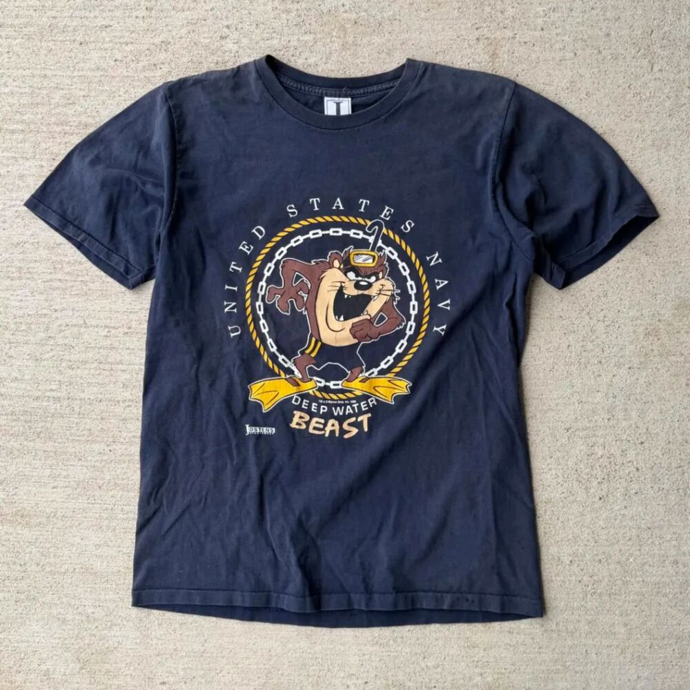 Vintage 90s US Navy Taz Shirt Single Stitch Jostens Deep Water Beast Mens L